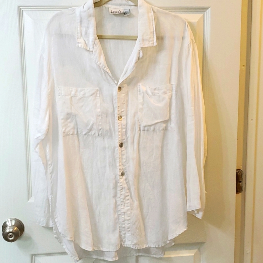Chico's Design Woman's Plus Linen Button Down Shirt Size 1